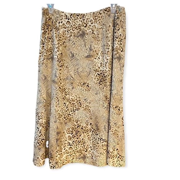 Talbots Sz 8 Leopard Beige Silk Fully Lined Elastic Waist Midi Skirt - Picture 1 of 10